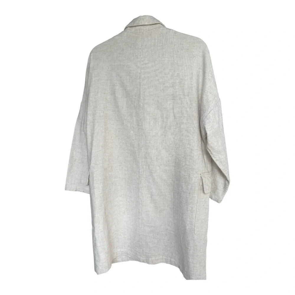 Zara Linen Blend Long Blazer Coat Oatmeal Oversized Dolman Sleeve SKU351 - Picture 4 of 9